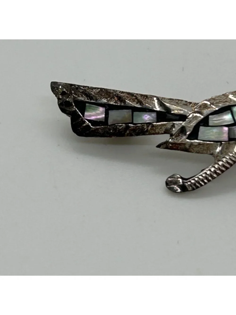 Vintage Heco En Mexico Sterling Silver 925 Abalone Shell Roadrunner Bird Brooch - Picture 5 of 12